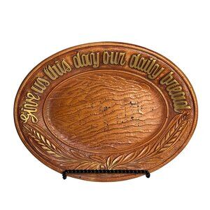 VTG 1954 Daily Bread Prayer Faux Wood Platter Tray 8.5x11 Religious Wall Decor
